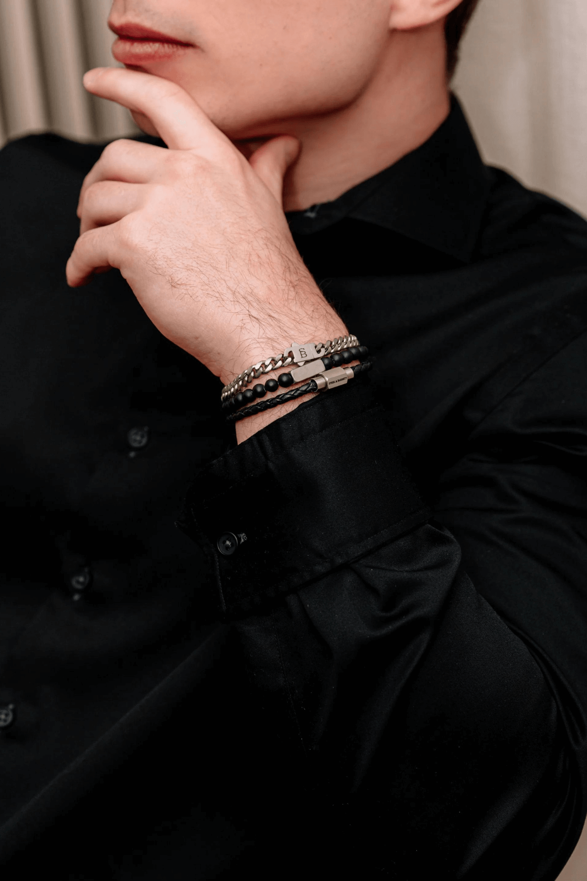 Mens leather bracelet. Formal Men's leather bracelet. Steel & Barnett men’s jewelry. Steel & Barnett bracelets for men. Steel & Barnett men’s bracelets. Steel & Barnett leather bracelets. Steel & Barnett stone bracelet. Steel & Barnett Gold Luke Landon Leather Bracelet. Steel & Barnett Silver Derby Leather Bracelet. Steel & Barnett Stones Colourful Bracelet. Steel & Barnett Silver Riley Leather Bracelet. Elegant men’s jewelry. Simple men’s jewelry. Well made men’s jewelry. Classic jewelry for men.