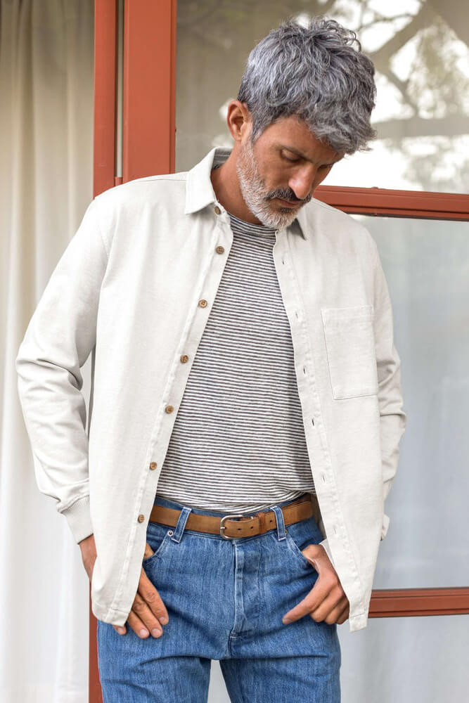 Alex Crane Caza Knit Shirt in cream fit