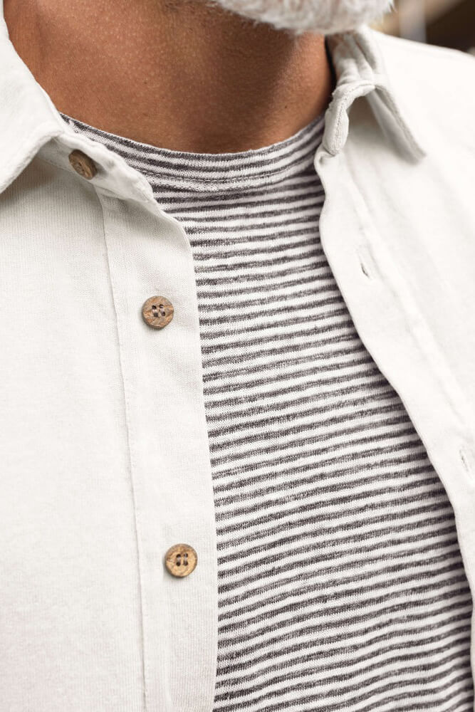 Alex Crane Caza Knit Shirt in cream close up