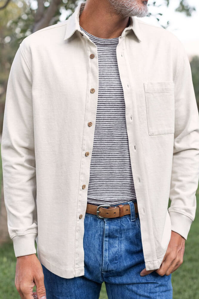 Alex Crane Caza Knit Shirt in cream fit