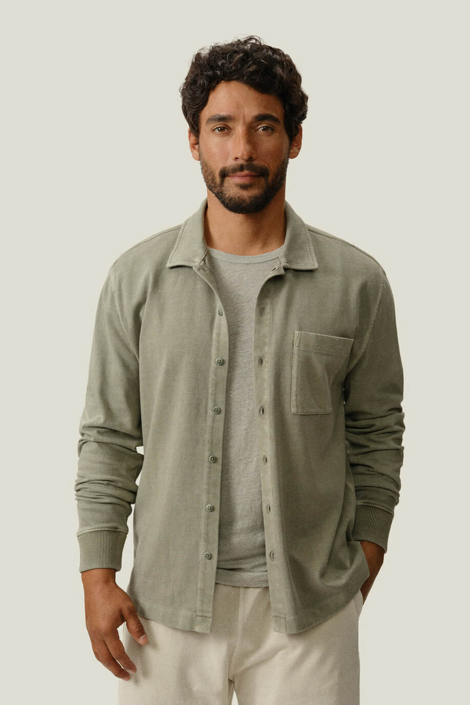 Alex Crane Caza Knit Shirt in seagrass fit