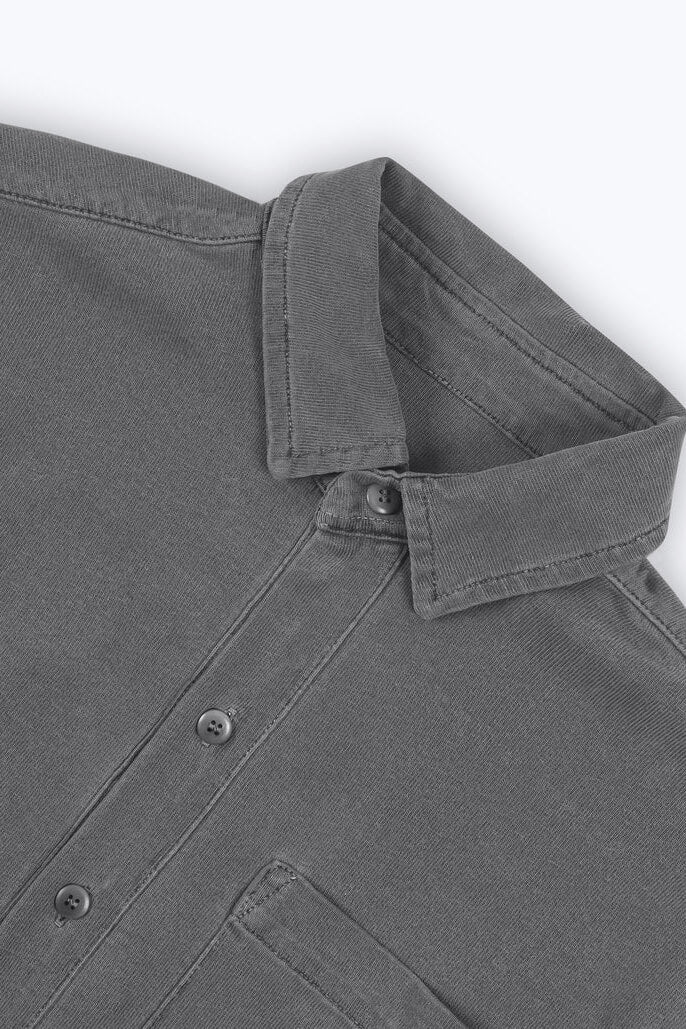 Alex Crane Caza Knit shirt in slate close up