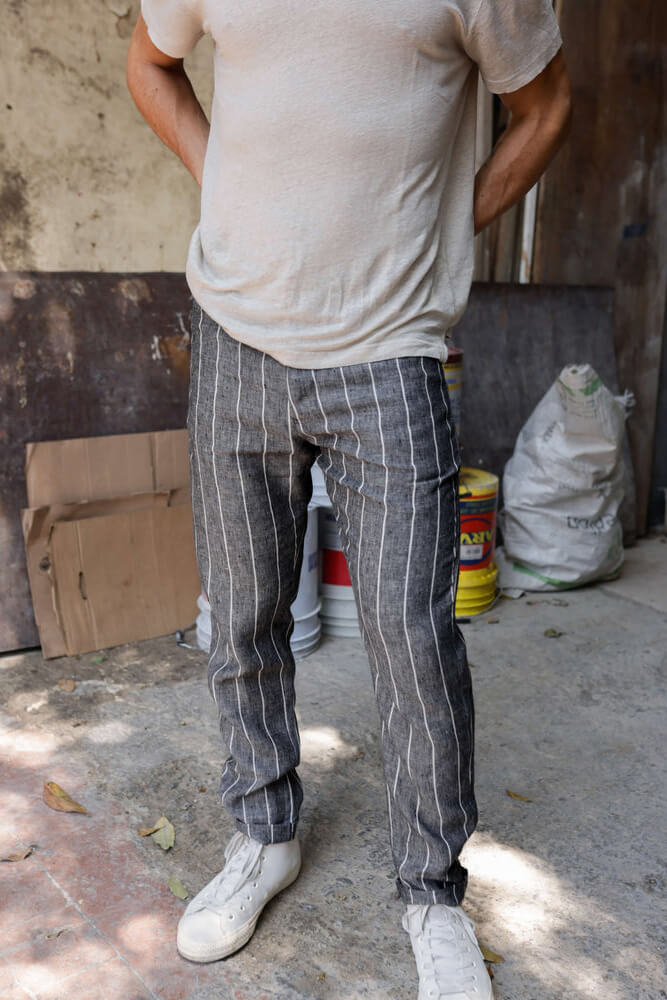 Man wearing the Alex Crane cham pants in chalk