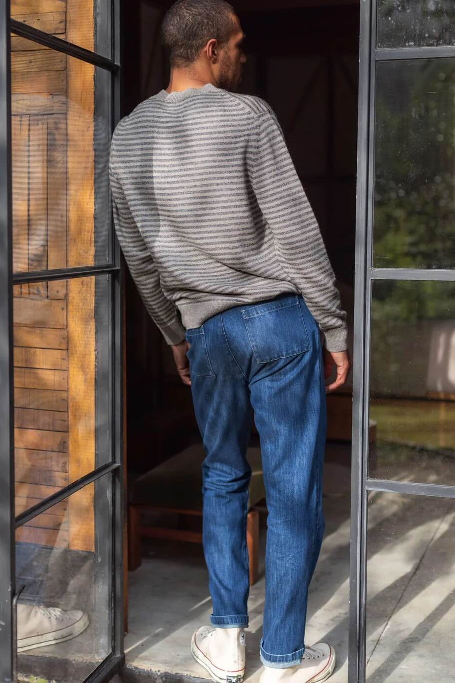 Alex Crane Campo Sweater in Sand Lines back