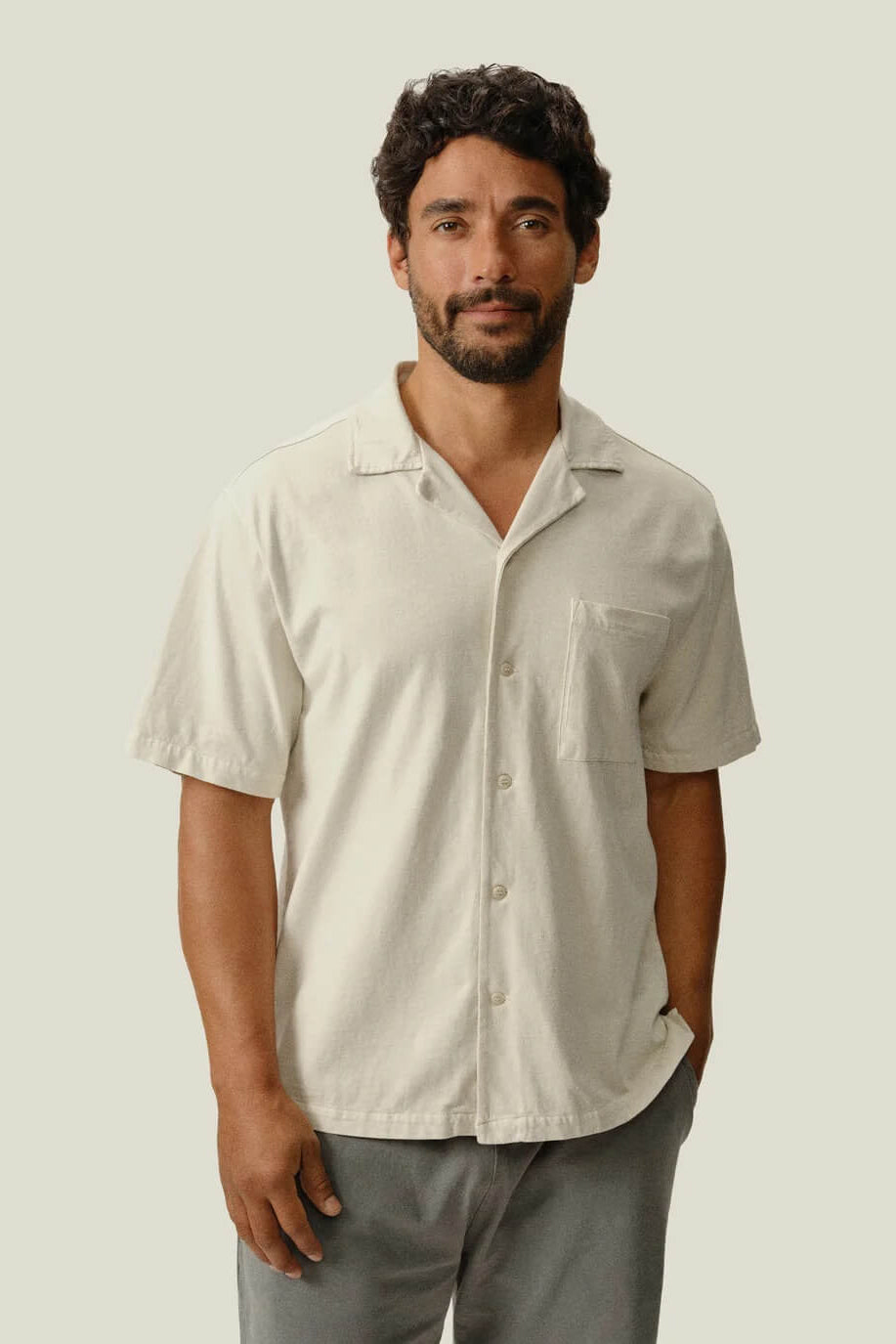 Alex Crane Feather weight Caza Camp Shirt in Cream fit