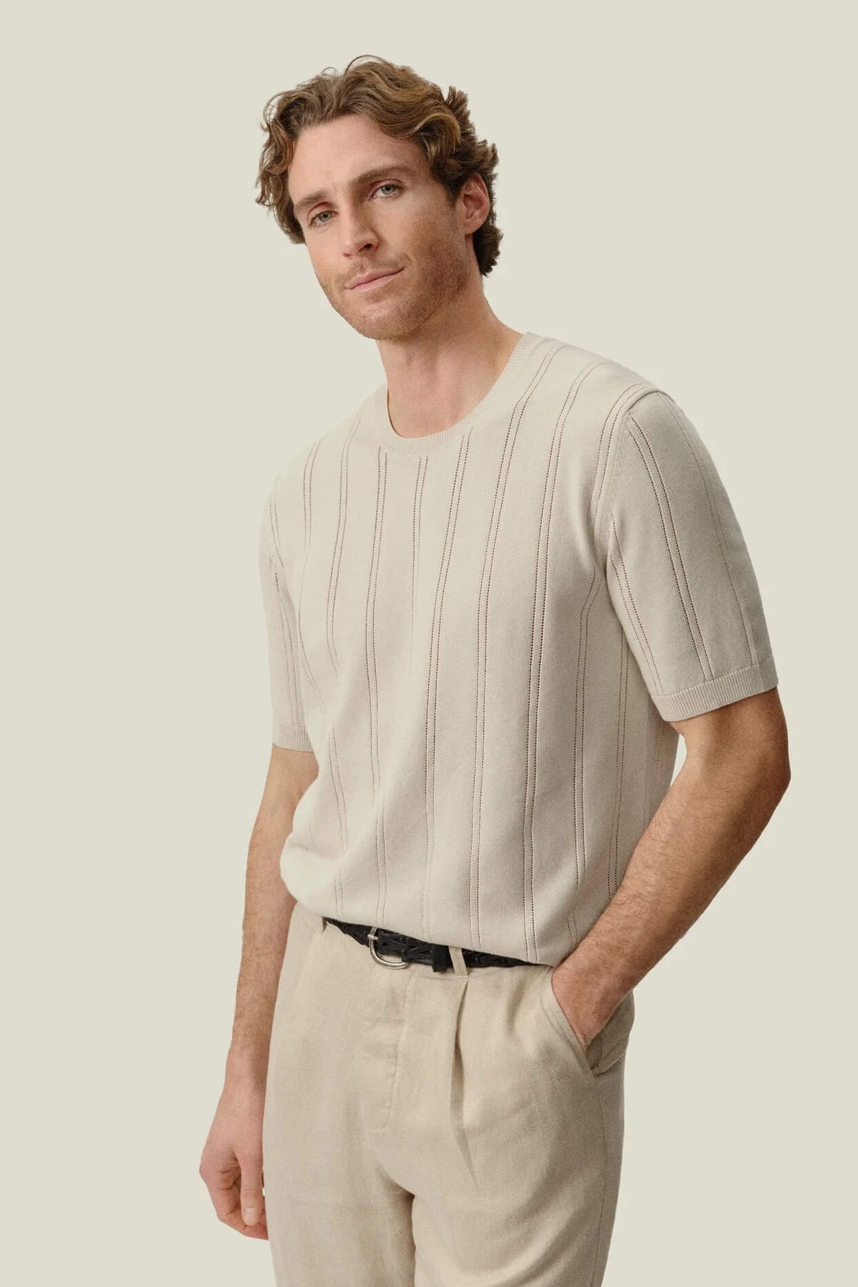 Alex Crane Lolo Drop Needle Sweater Tee in Shell