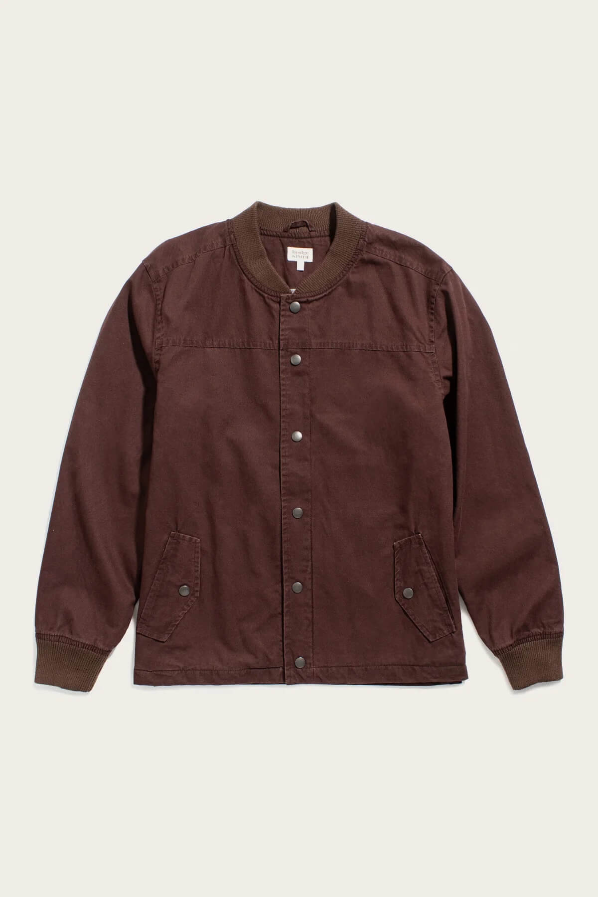 Bridge and Burn Austen Varsity Jacket in mahogany canvas flat product