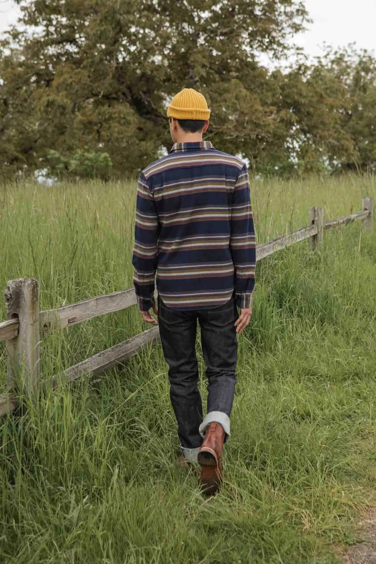 Bridge & Burn Cole Slim Shirt in coastline stripe back fit