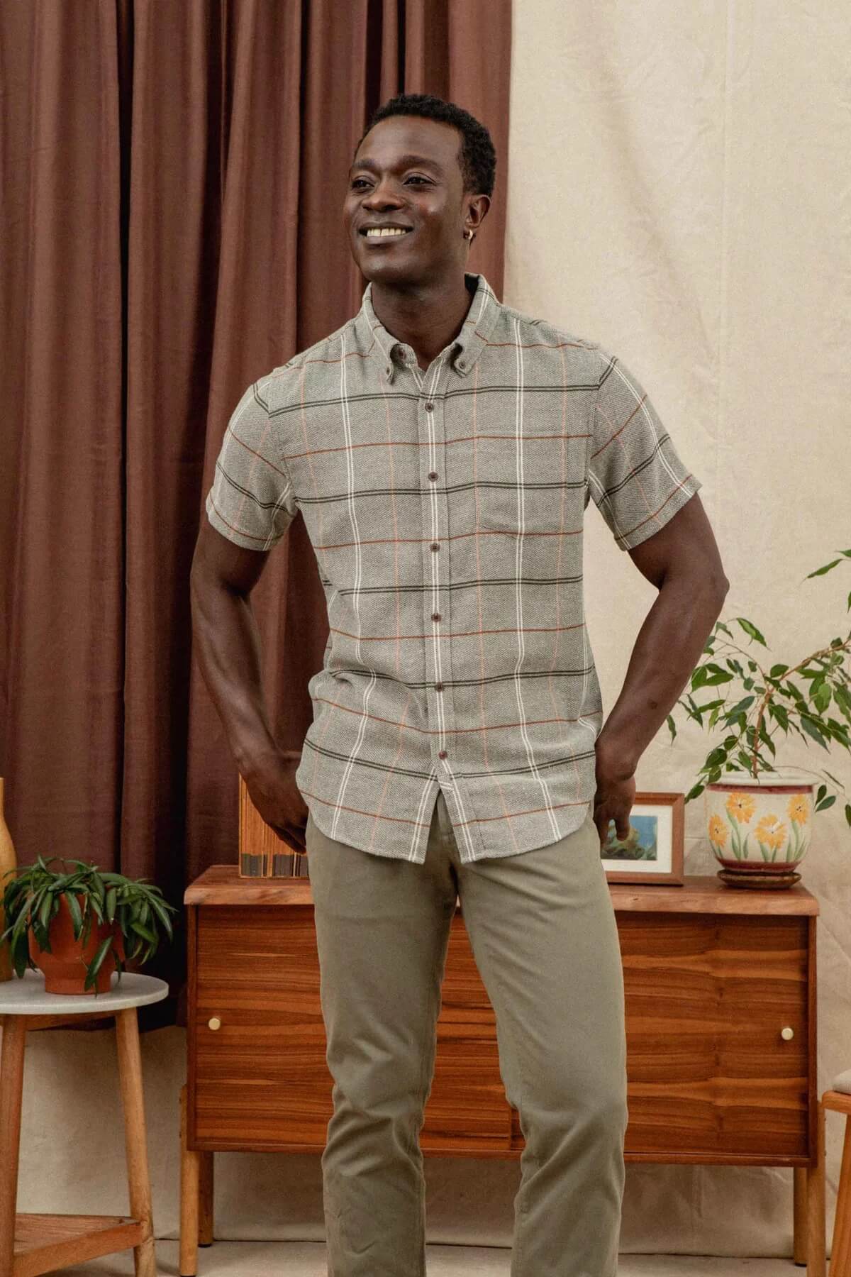 Bridge and Burn Jordan Slim Shirt in Olive Ember Grid