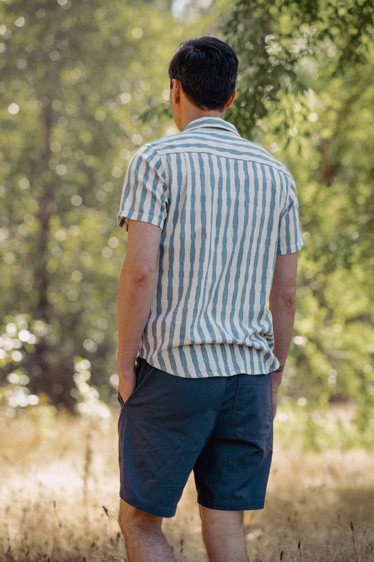Bridge and burn The Marten Shirt in Beach Stripe back fit