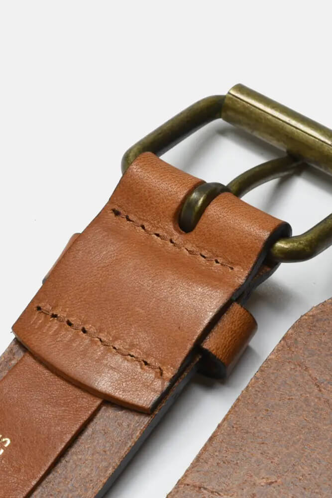 Brass Buckle Leather Belt - Kariella