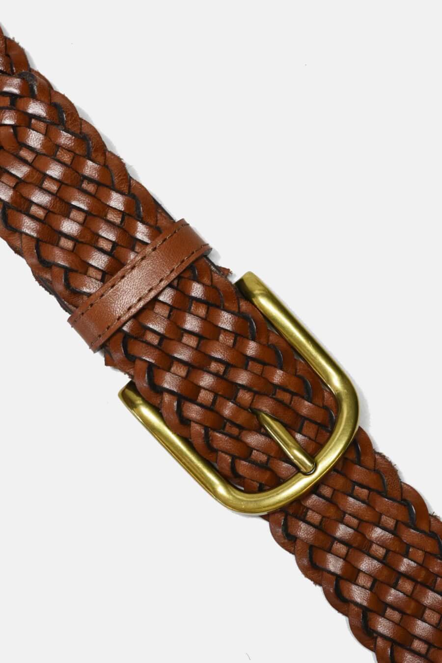 Curated Basics Brown Woven Leather Belt close up