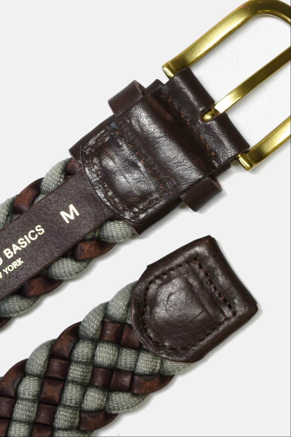 Curated Basics Brown and Grey Woven Leather Belt close up