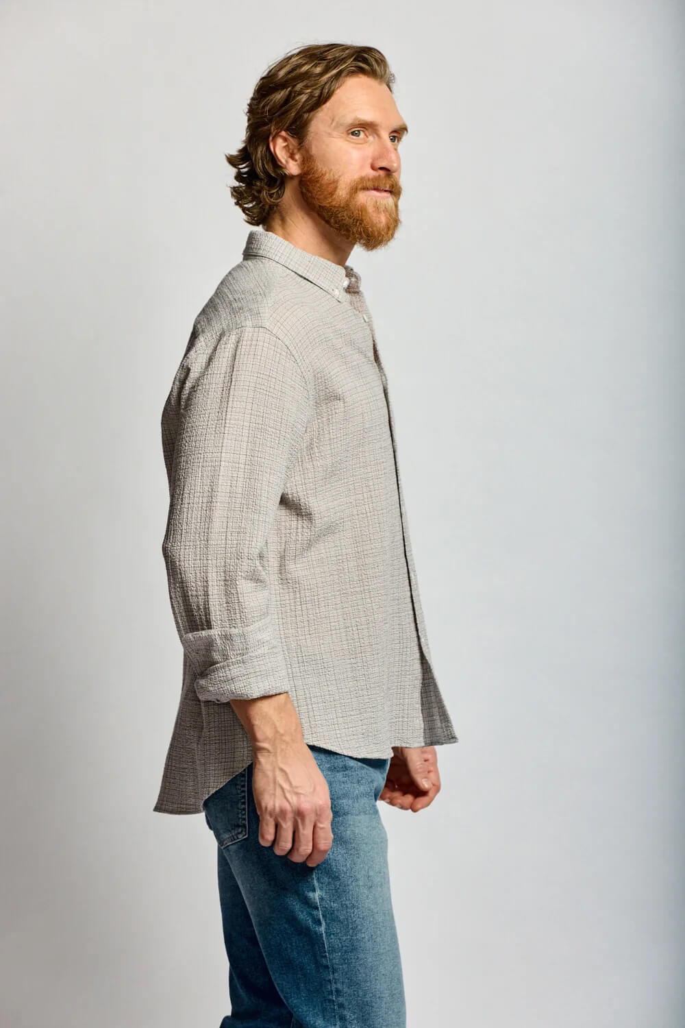 Easy Mondays Crinkle Plaid Button Down men's lightweight cotton shirt with textured crinkle weave, relaxed collar and classic plaid pattern.
