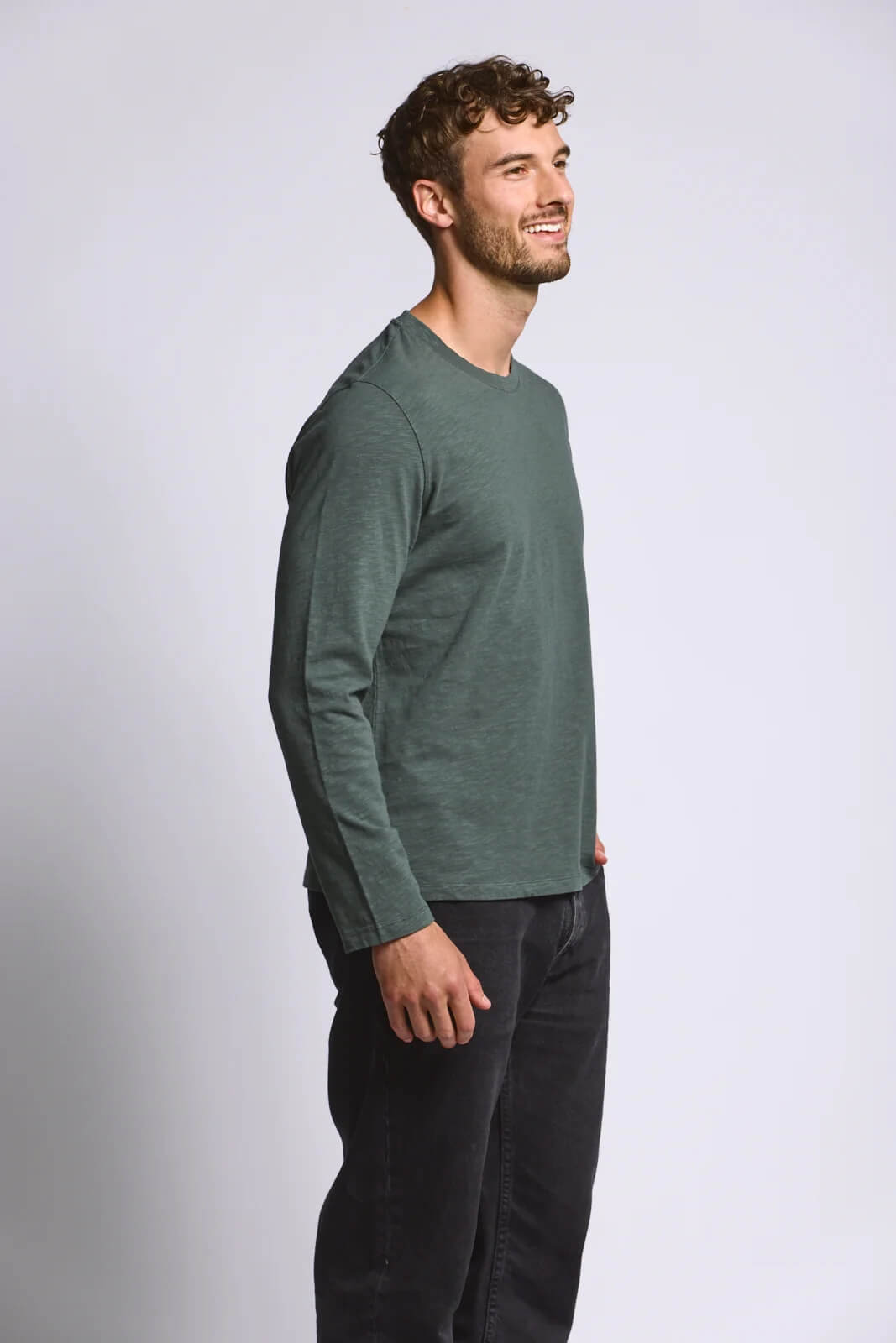 Easy Mondays Long Sleeve Slub Cotton Jersey men's crew neck shirt with textured 240 GSM cotton fabric and casual fit.