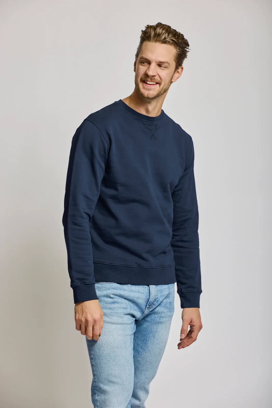 Easy Mondays Slub Cotton Sweatshirt men's crewneck with textured 335 GSM slub cotton fleece and ribbed collar, cuffs and hem.