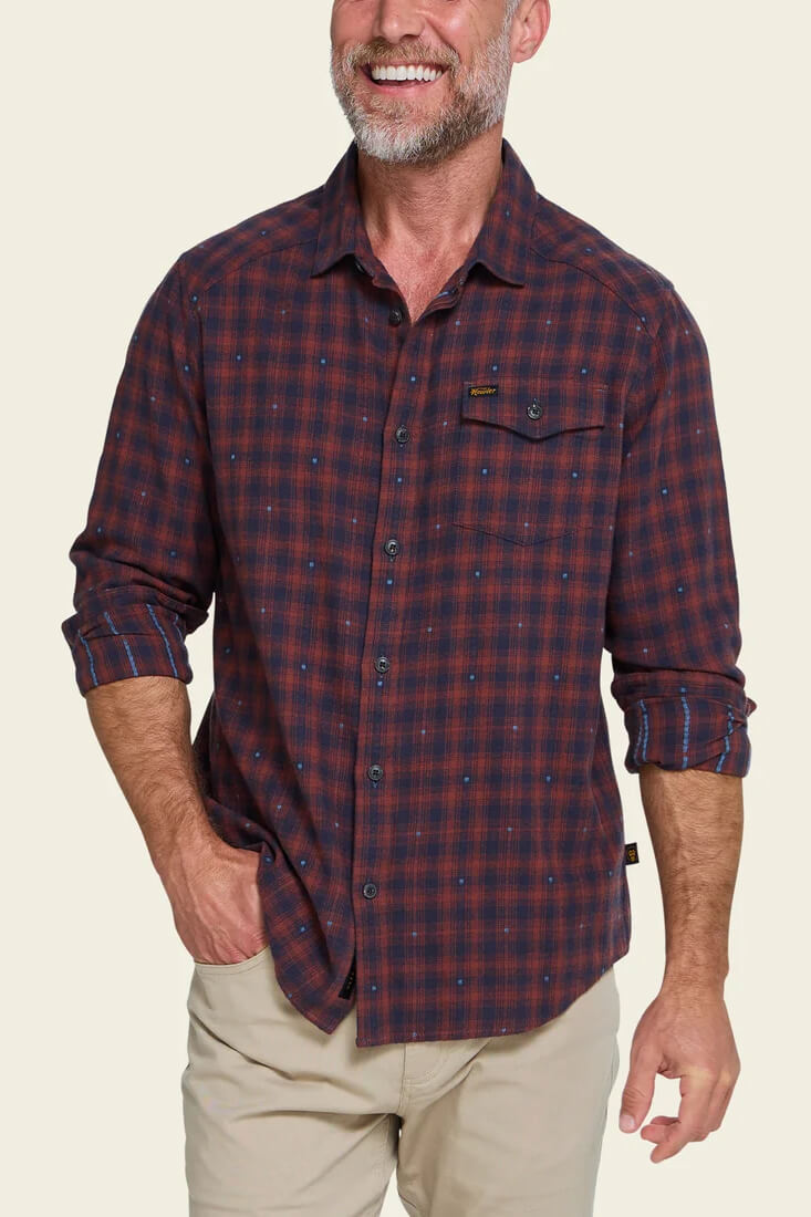 Howler Brothers La Grange Lightweight Flannel men's regular-fit brushed cotton shirt with western yokes, chest pocket, and coconut buttons.