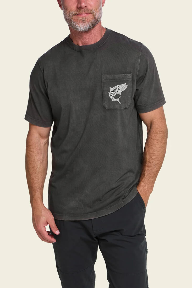 Howler Brothers Dancin’ King Cotton Pocket T-Shirt men's regular-fit cotton tee with front patch pocket and screen-printed artwork.