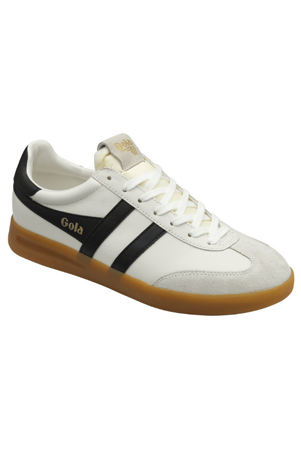 Gola Cyclone leather shoe in black white and gum