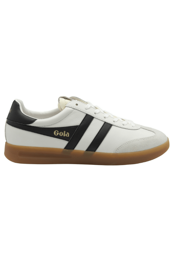 Gola Cyclone leather shoe in black white and gum