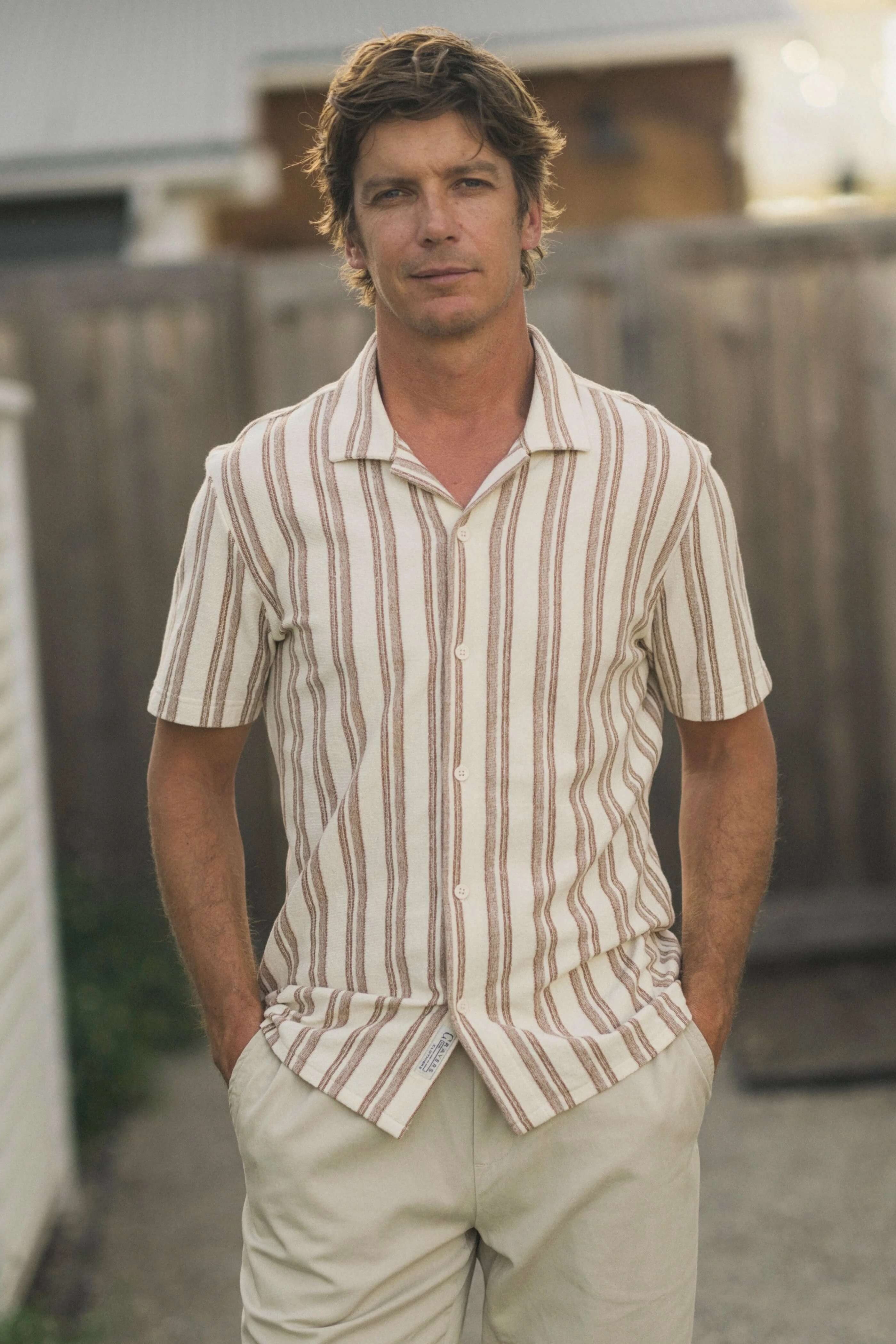Grayers Baja Camp Shirt in Biscuit Stripe