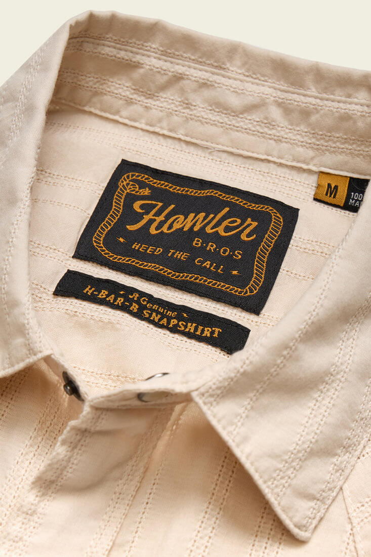 Howler Bros H Bar B Snapshirt in eyelet stripe off white