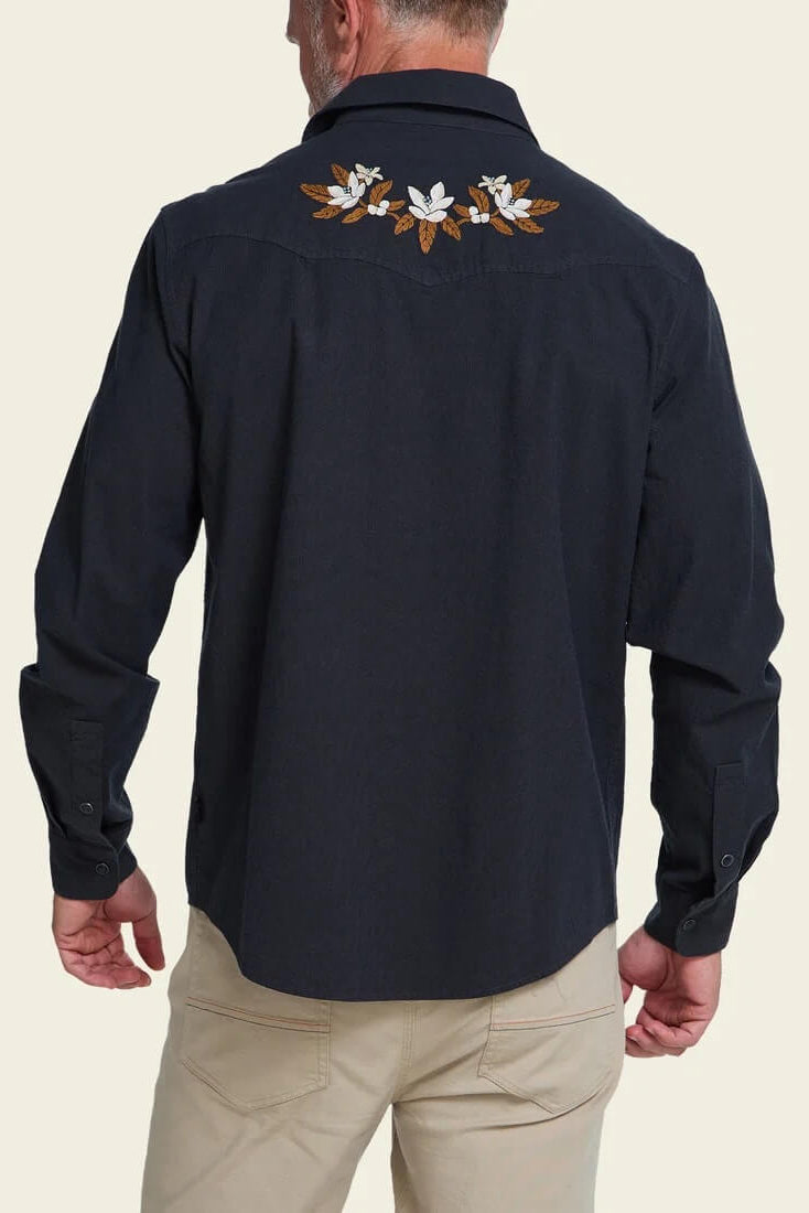 Howler Bros Crosscut Deluxe LS in Orange Blossoms - Antique Black back fit
