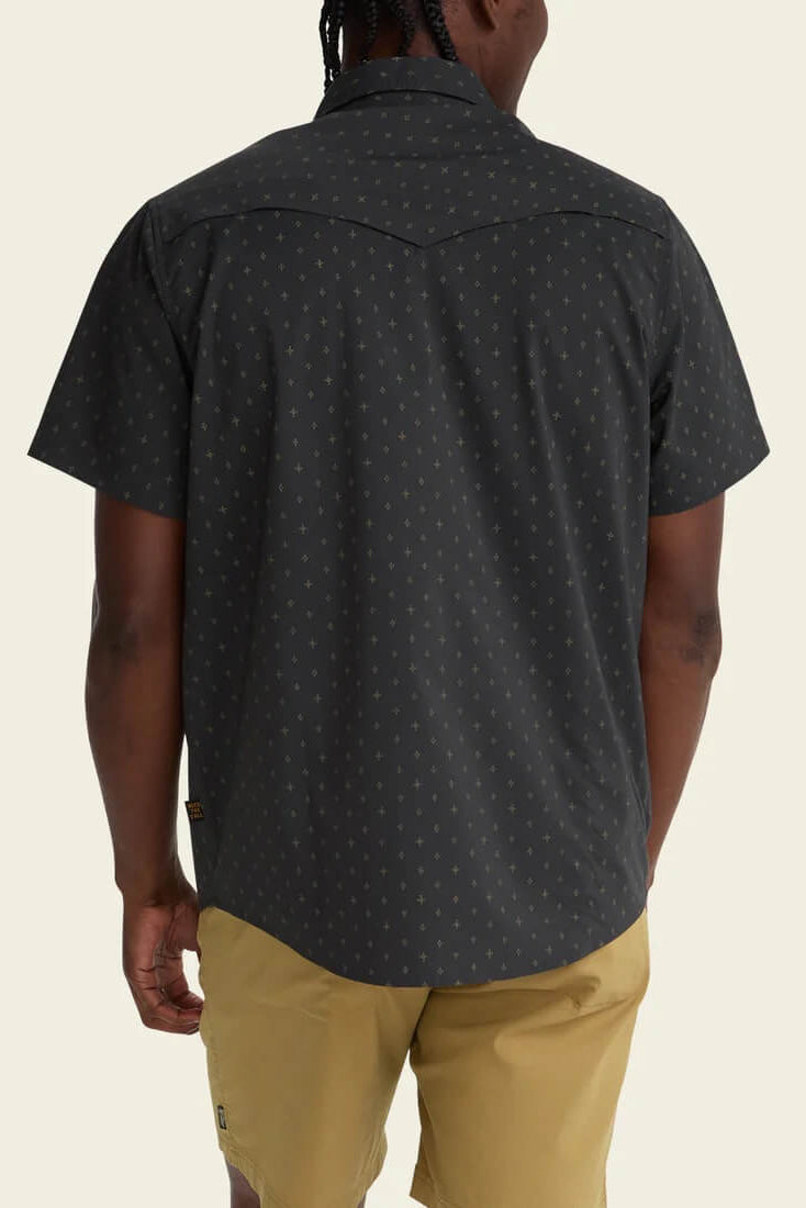 Howler Bros Open Country Tech Shirt in Supernovas Antique Black back fit