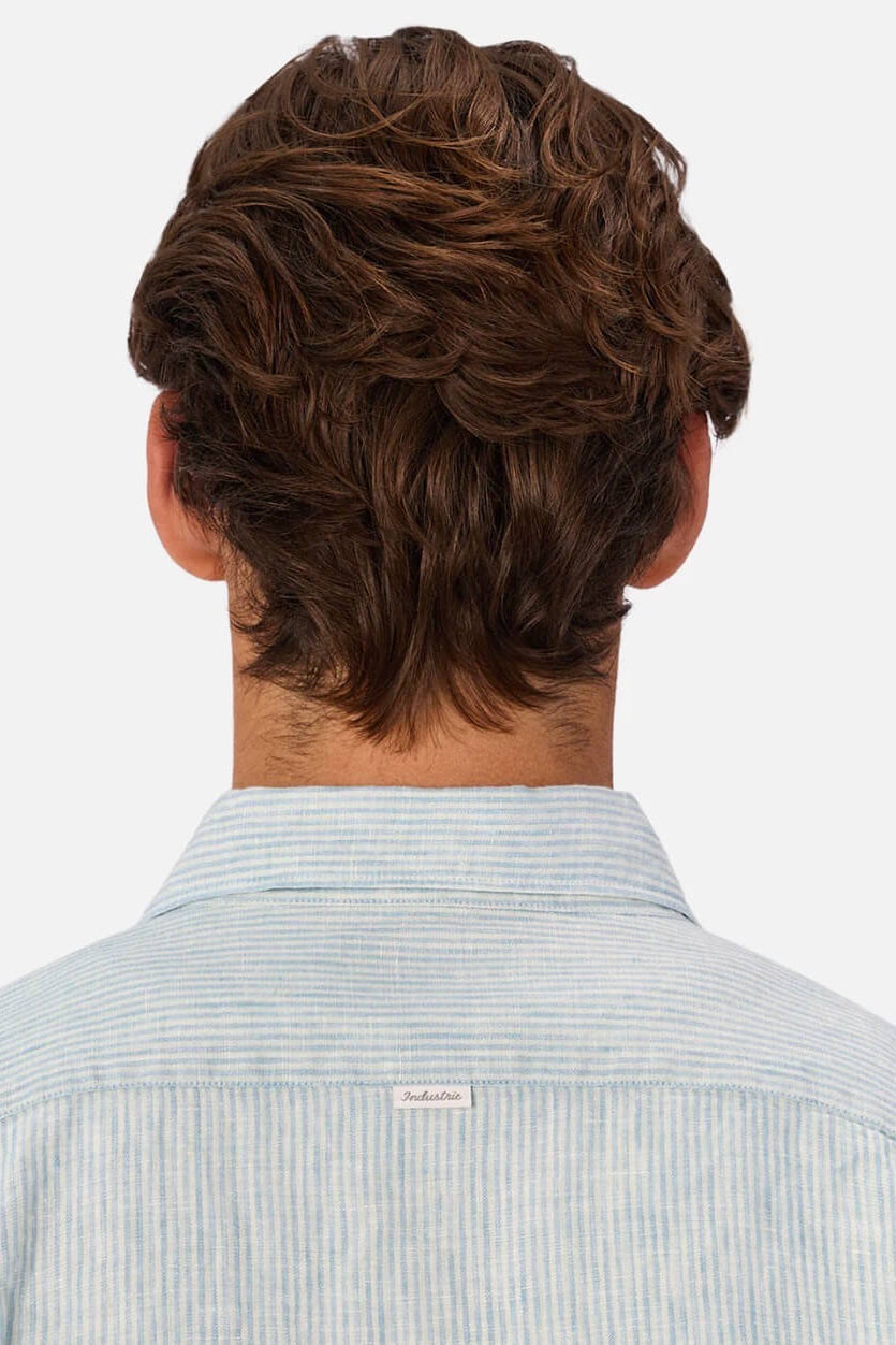 Industrie The Avignon Long Sleeve Shirt in Mint/Turquoise back close up