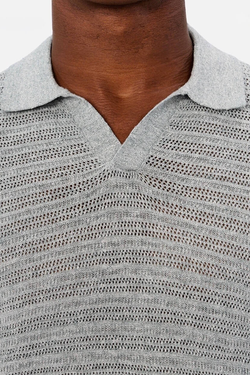 Industrie The Bologna Polo in Ocean Marle texture close up