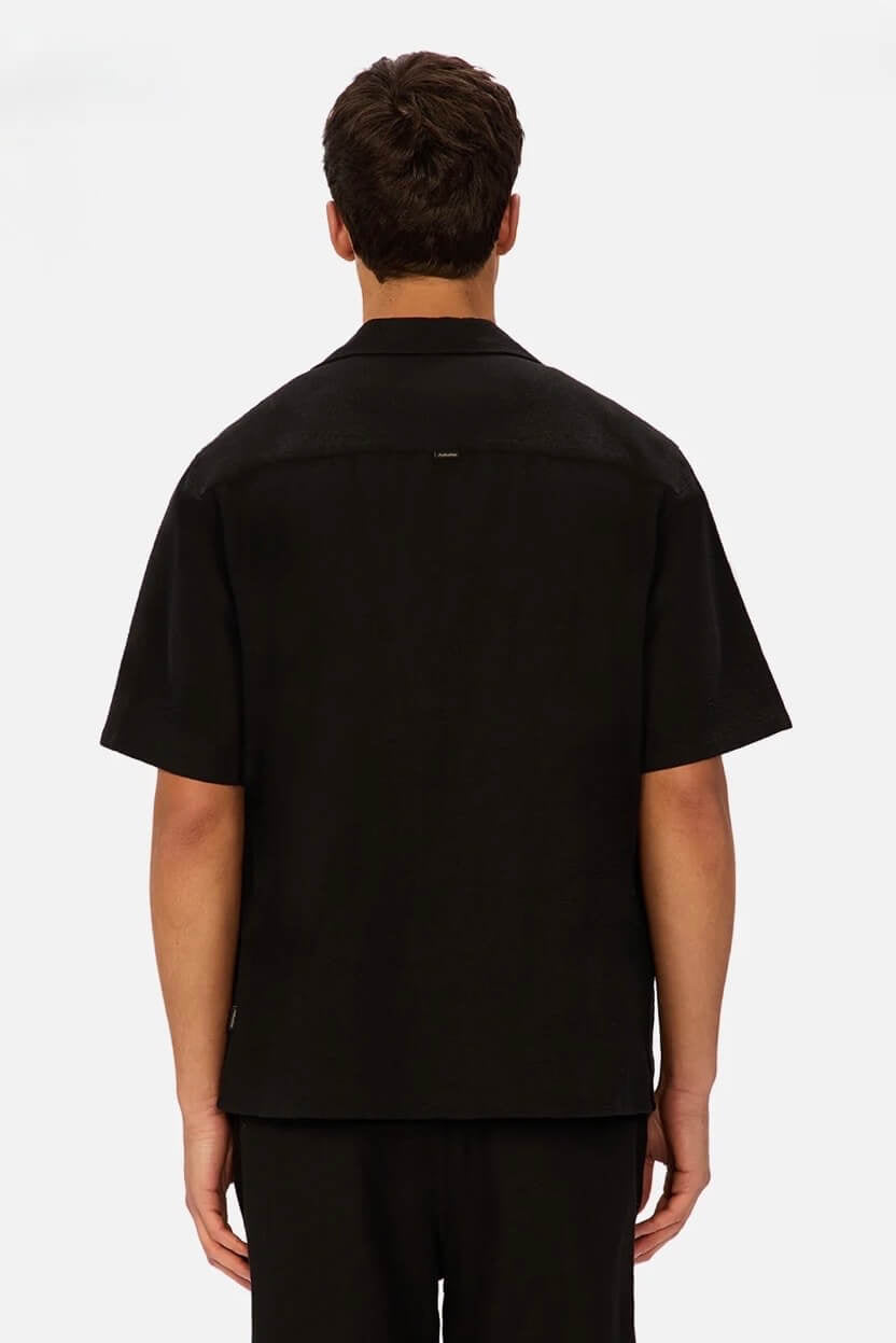 Industrie The Marbella Short Sleeve Shirt in Black back fit