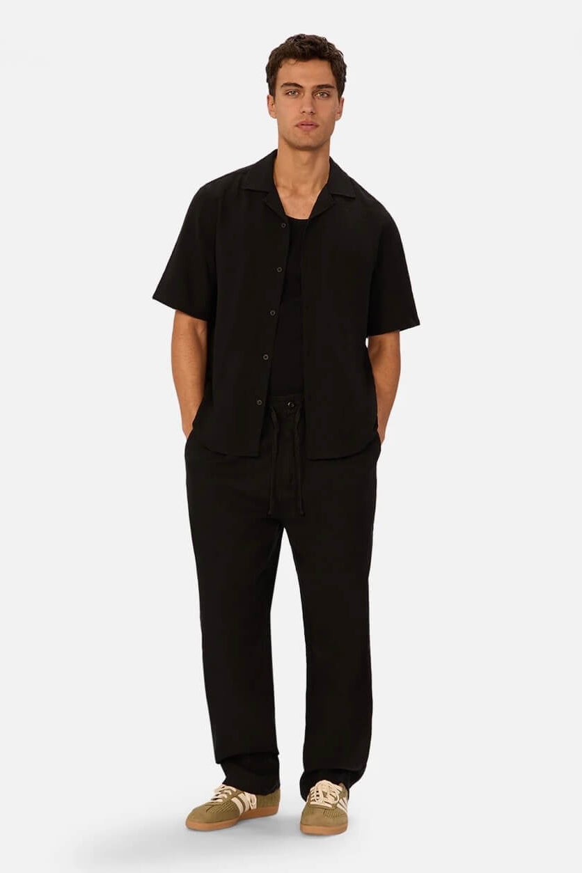 Man wearing Industrie The Marbella Short Sleeve Shirt in Black