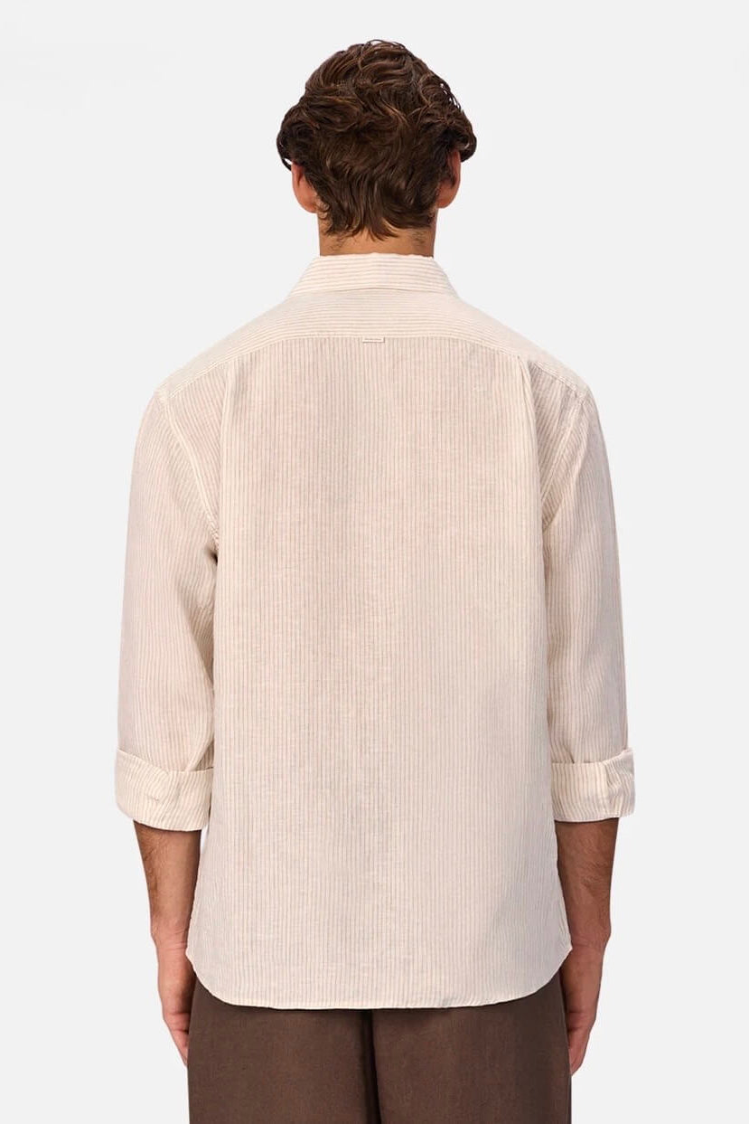 Industrie The Monaco Long Sleeve Shirt in Cream/Beige back fit