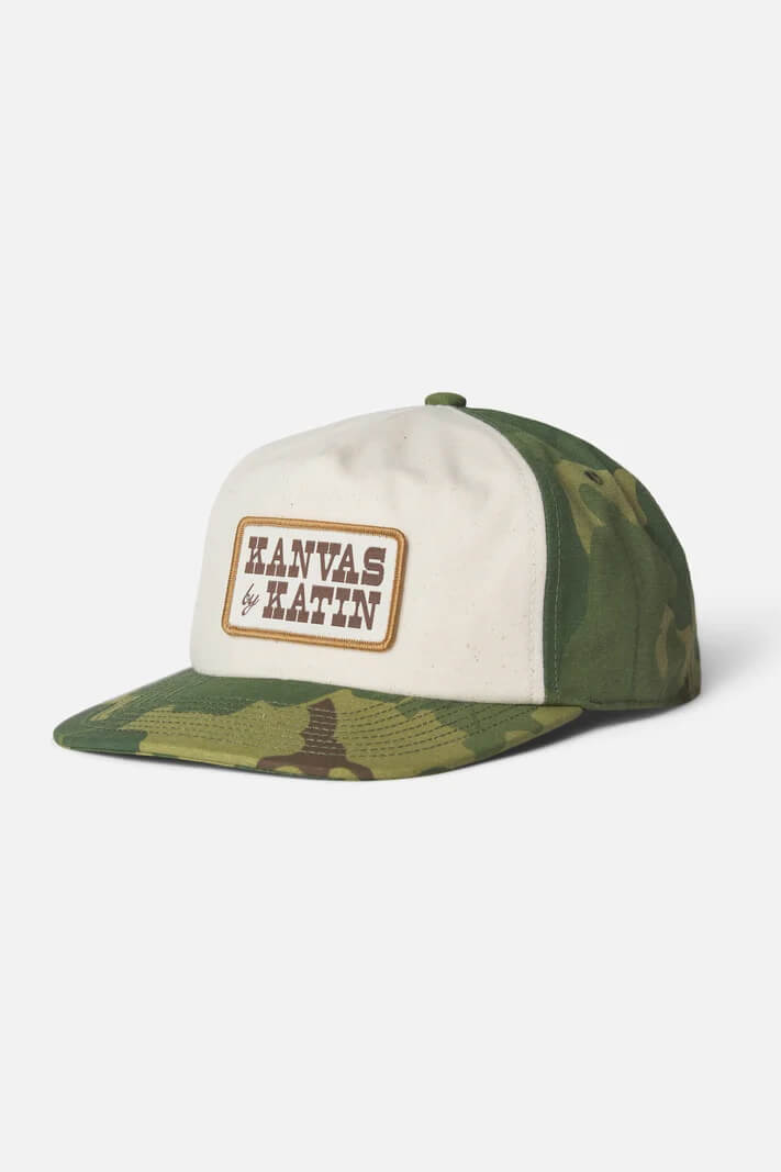 Katin Field Hat featuring a cotton canvas construction, custom Kanvas by Katin patch, low-profile five-panel crown, flat brim, and adjustable snapback closure.