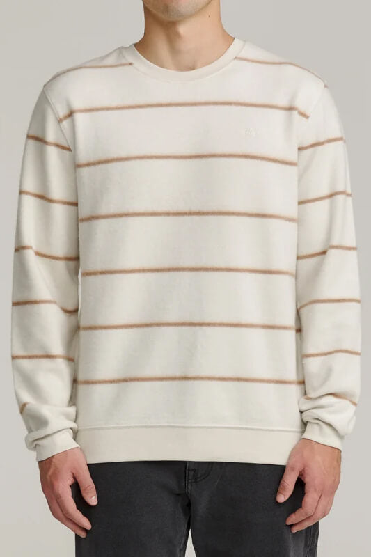 Katin Parks Crew sweatshirt featuring a yarn-dyed stripe pattern, brushed cotton reverse fleece, classic crew neckline, and embroidered chest logo.