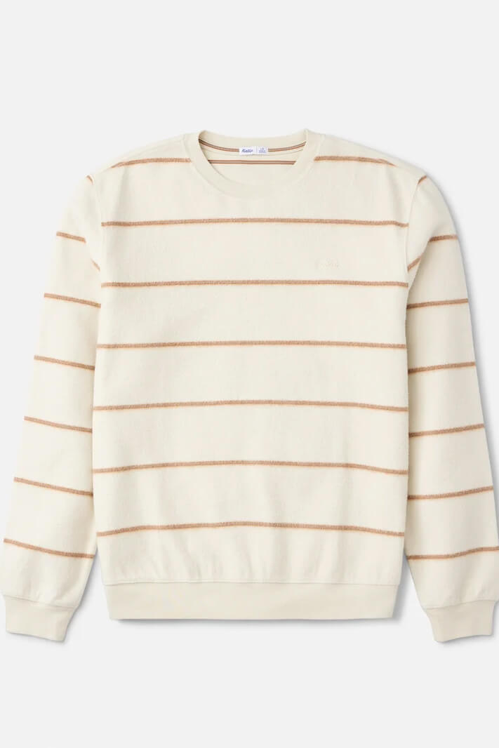 Katin Parks Crew sweatshirt featuring a yarn-dyed stripe pattern, brushed cotton reverse fleece, classic crew neckline, and embroidered chest logo.