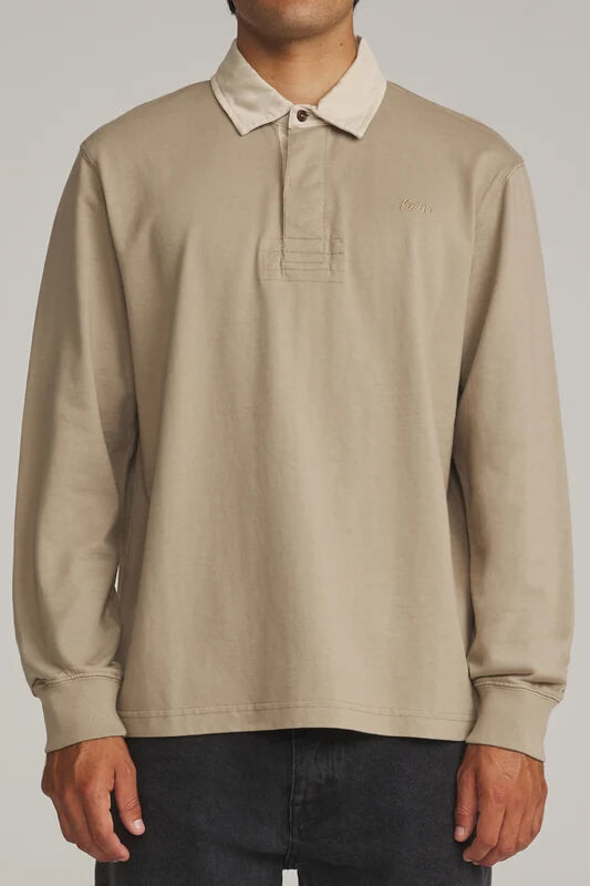 Katin Ronan Polo men's Taupe Vintage Wash heavyweight cotton jersey shirt with canvas collar, ribbed cuffs and classic fit.