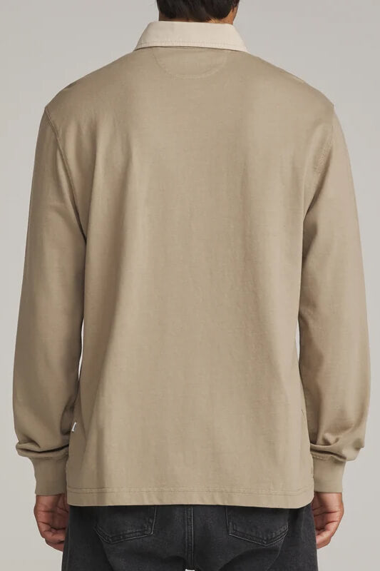Katin Ronan Polo men's Taupe Vintage Wash heavyweight cotton jersey shirt with canvas collar, ribbed cuffs and classic fit.