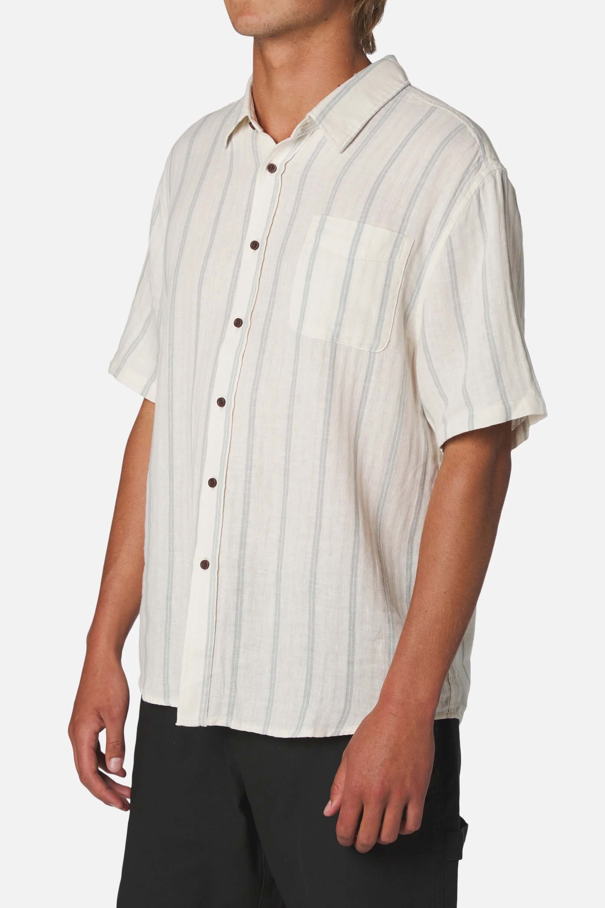 Man wearing Katin Alan Shirt in Stonewash on a plain background