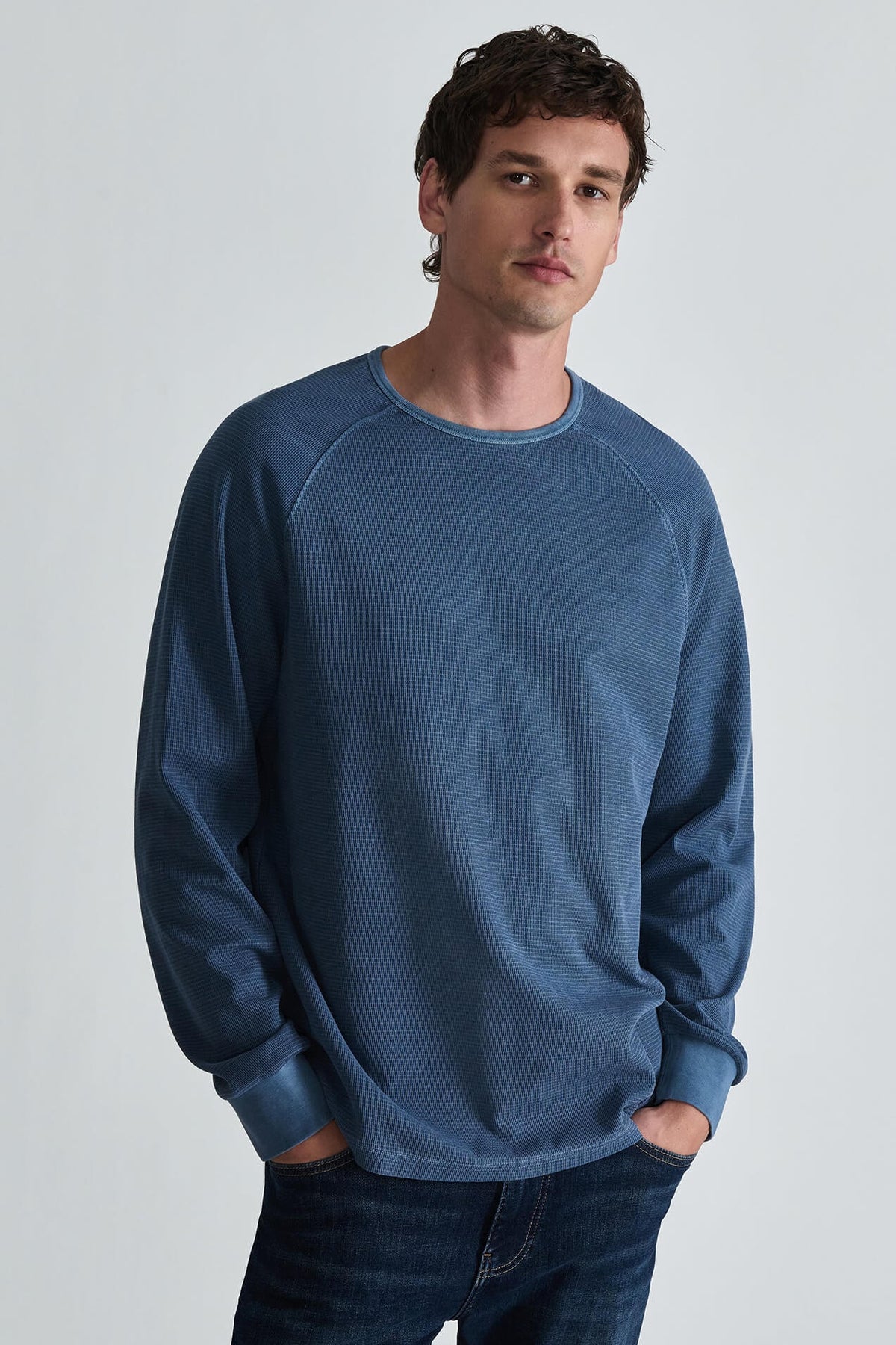 Mavi Interlock Raglan Long Sleeve T-Shirt men's regular-fit tee with raglan sleeves, ribbed trim, and soft interlock construction.