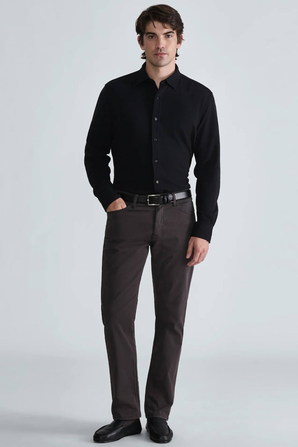 Mavi Zach Straight Leg Pants men's regular-rise twill pants with classic fit through the hip and thigh, soft peached texture, and straight-leg silhouette.