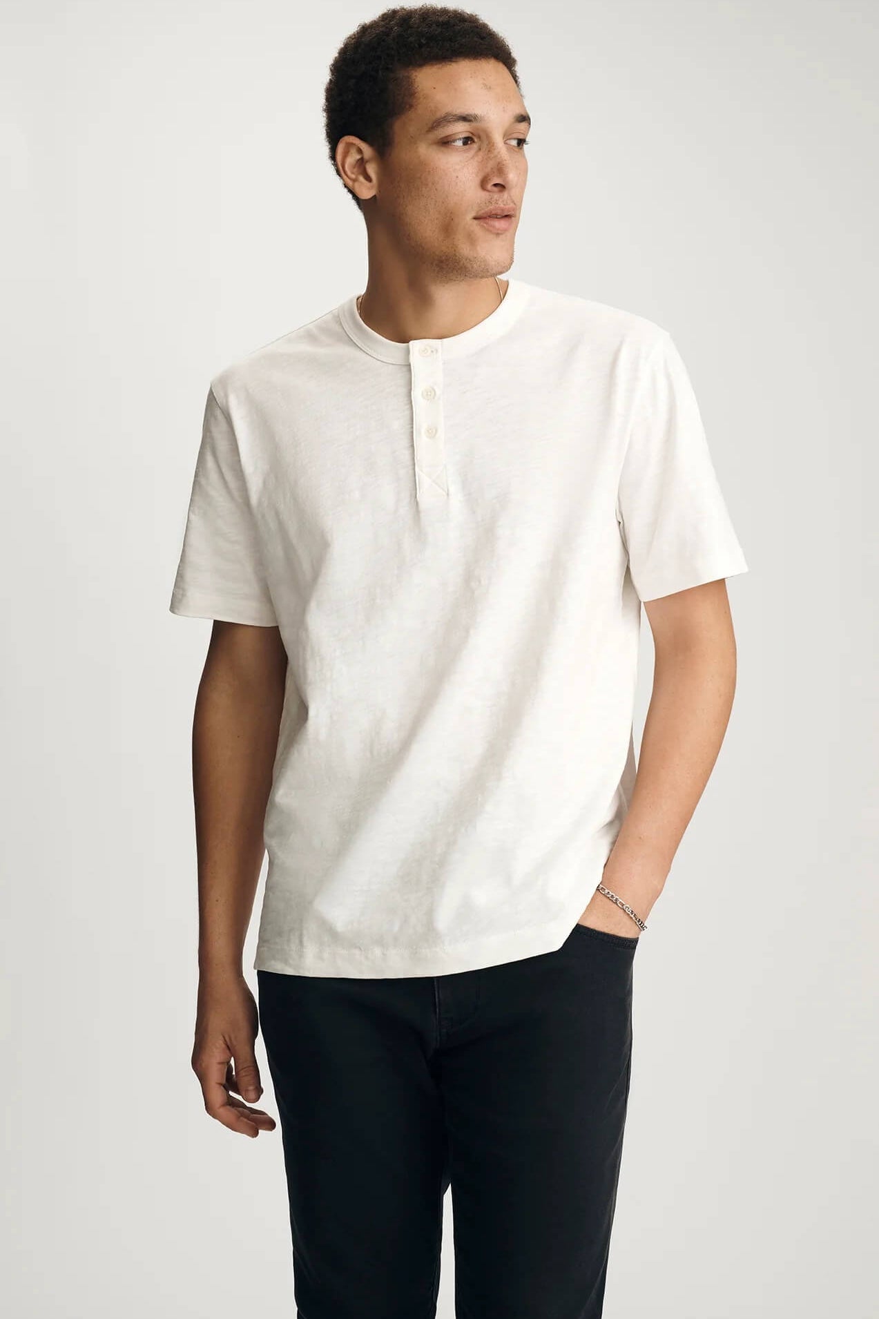 Mavi Buttoned Short Sleeve Tee in Antique White