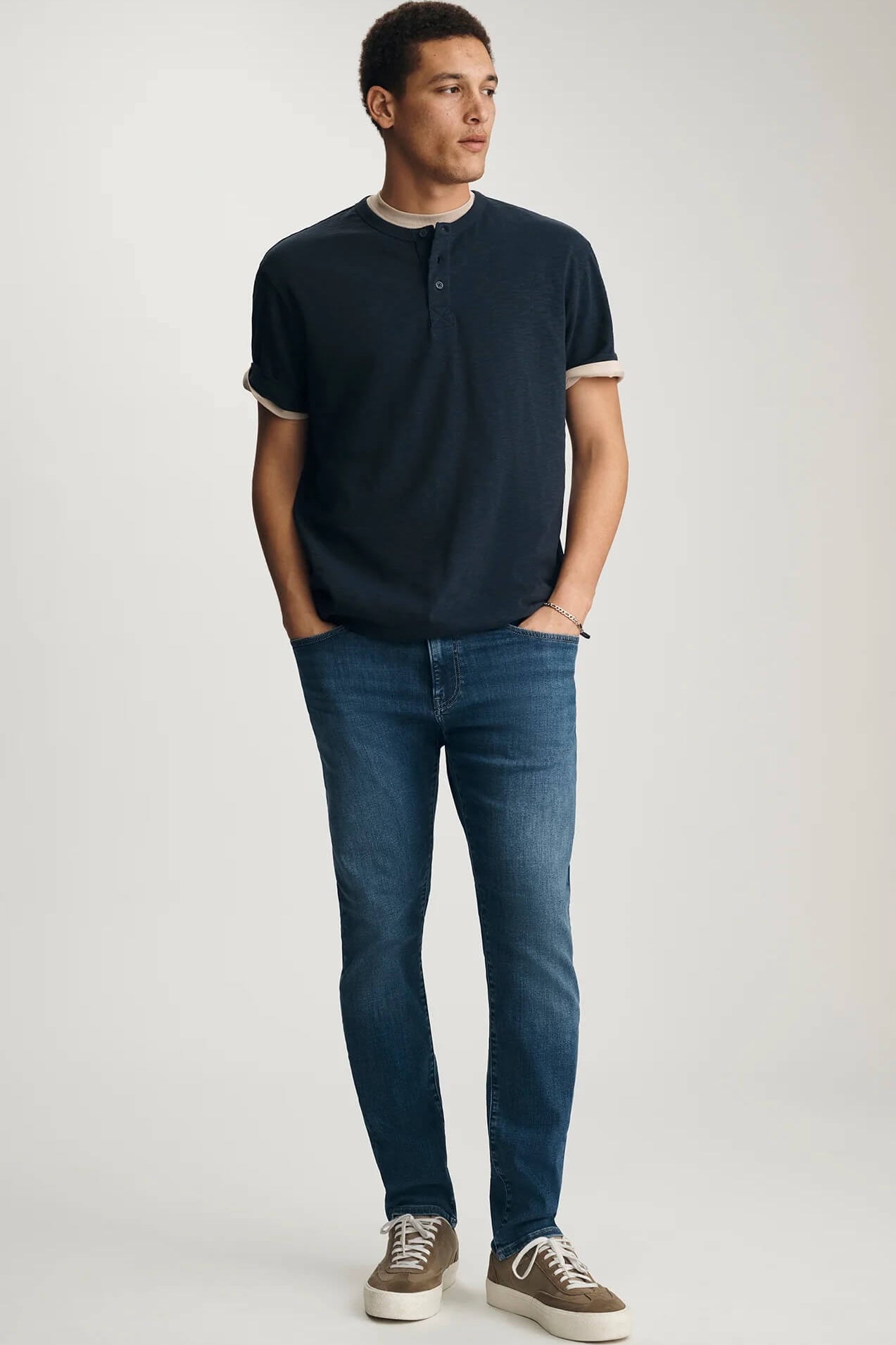 Mavi Buttoned Short Sleeve Tee in Navy oufit