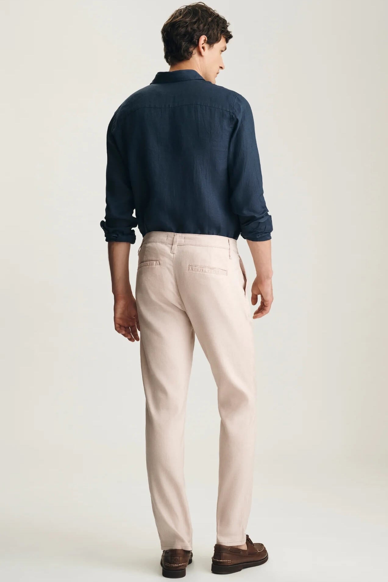 Will Pleated Straight Chino Pants in Cream Linen by Mavi back view