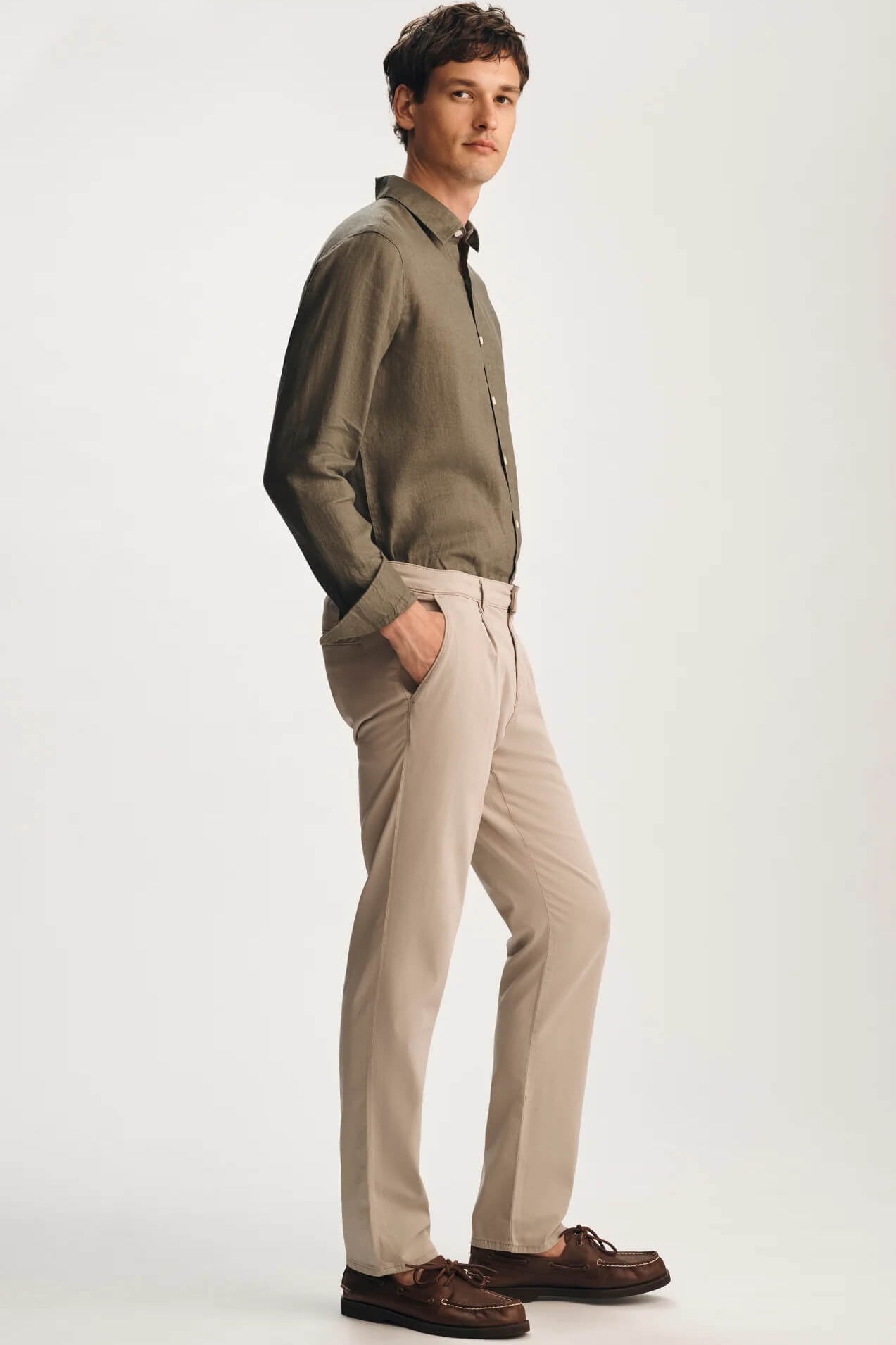 Mavi Will Pleated Straight Chino Pants in Nature City side