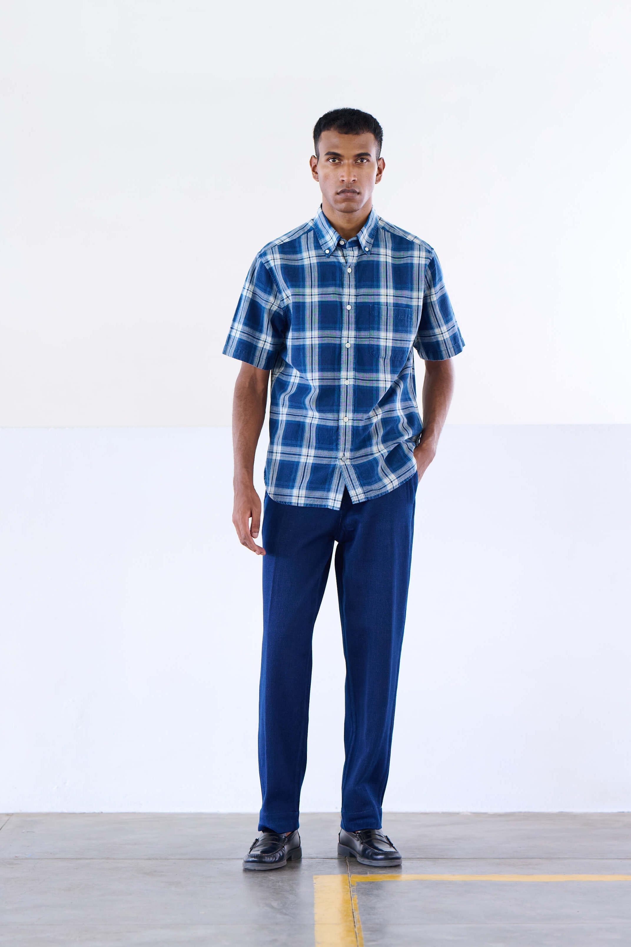 Original Madras No.6 Classic Button Down Collar Short Sleeve Shirt in 07 pattern