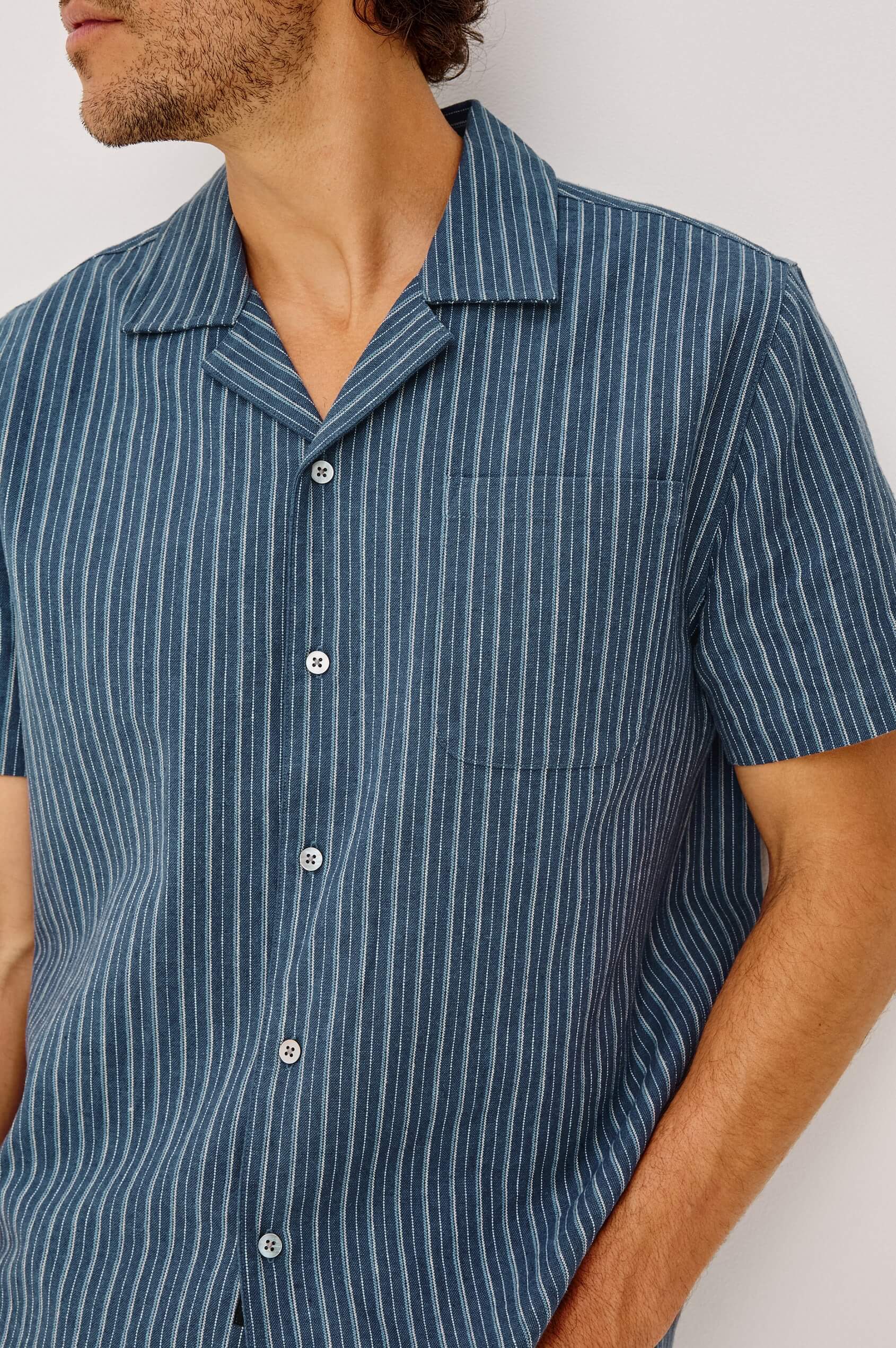 Rails Ely shirt Navy Multi Stripe texture close up