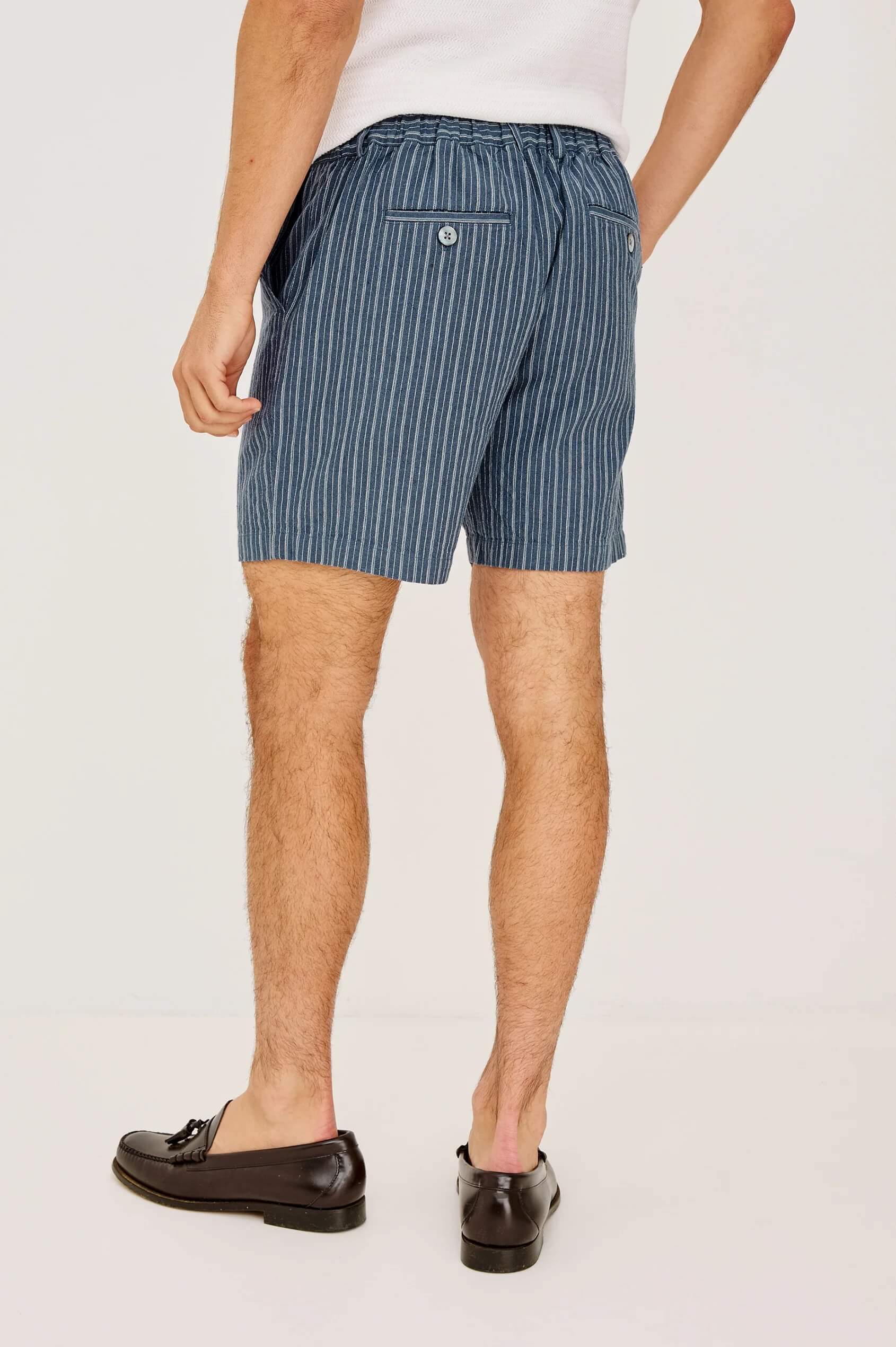 Rails Wilson short in Navy Multi Stripe back fit