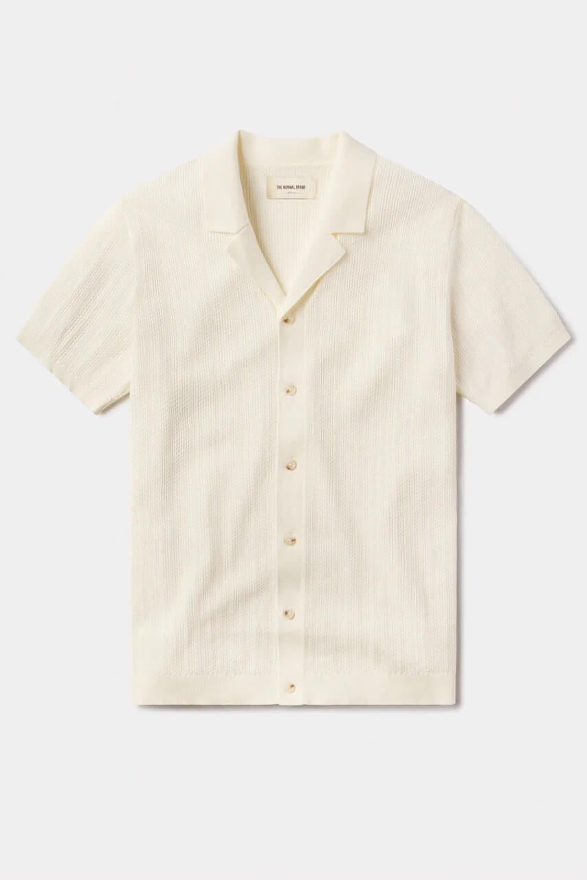 Robles Textured Knit Camp Button Up in Ivory
