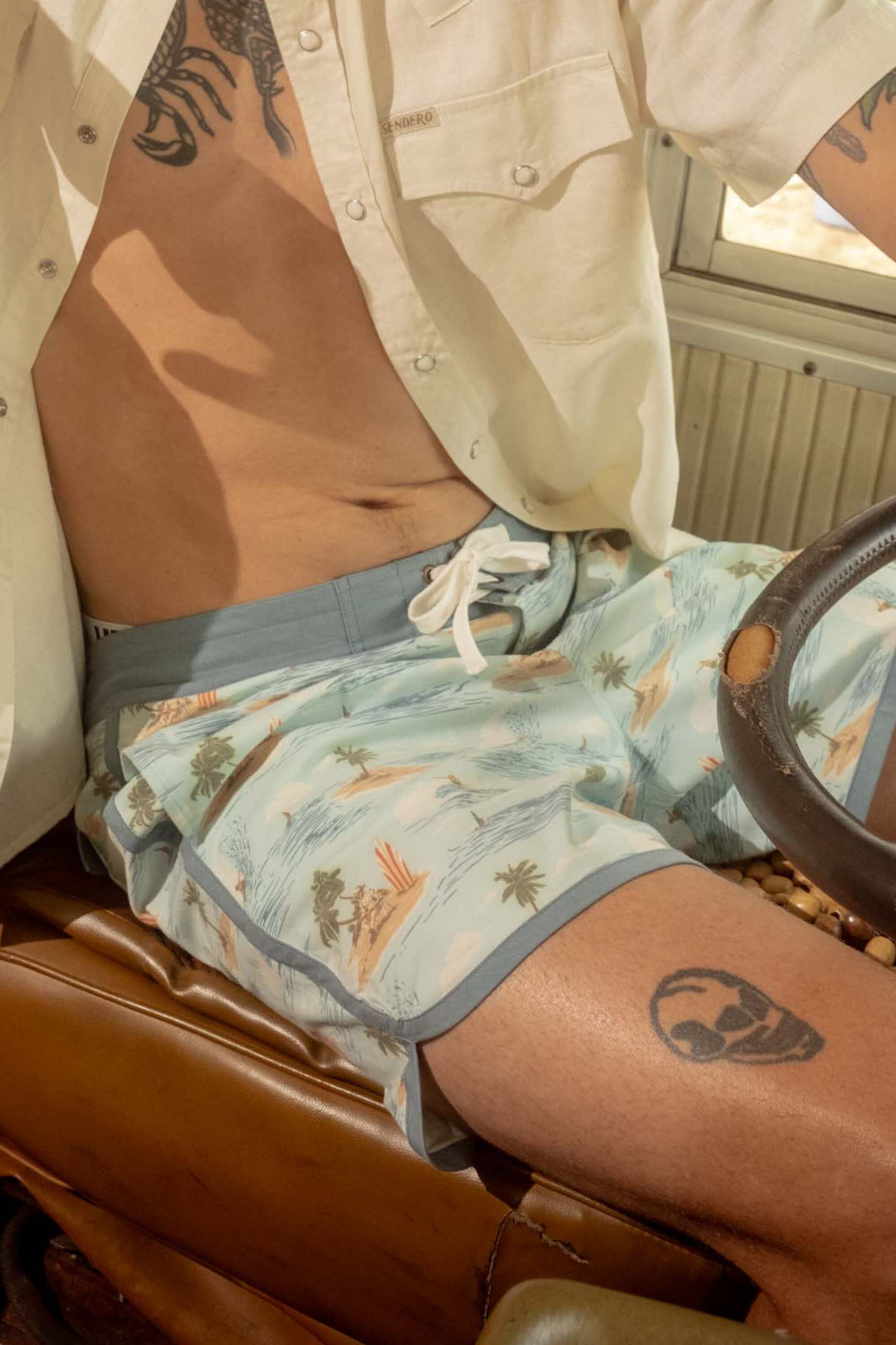 Sendero Point Bar Boardshorts in malibu cowboy lifestyle